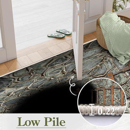 3D Deep Abyss Canyon Indoor Rug, 3x4ft, Stone Built Cave Wooden Ladder Carpet for Entryway, Durable Non-Shedding Pet Friendly Mats, Floor Decor Low Pile Easy Clean Rugs for Family