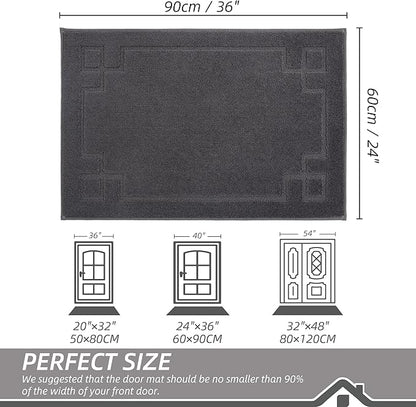 BEQHAUSE Door Mat 24" x 36", Non-Slip Door Mats Indoor Entryway Rugs Washable Low-Profile Absorbent and Stain Resist Floor Mats, Dog Door Mat for Front Back Door, Muddy Wet Shoes & Paws, Dark Grey