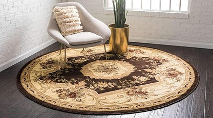 Unique Loom Versailles Collection Traditional Classic Floral Motif Area Rug (6' 0 x 6' 0 Round, Brown/ Ivory)