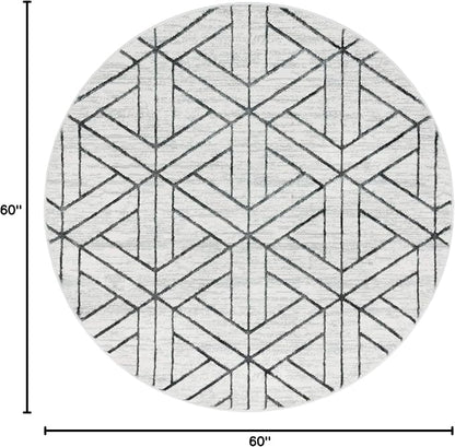 Rugs.com Lattice Trellis Collection Rug – 5 Ft Round White Low-Pile Rug Perfect for Kitchens, Dining Rooms