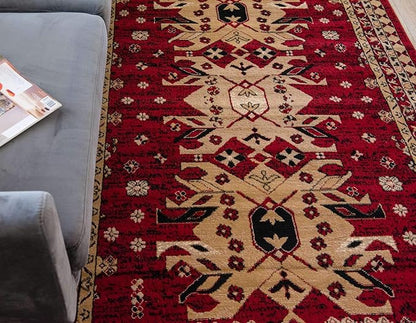Unique Loom Taftan Collection Border Geometric Tribal Inspired Design Area Rug (9' 0 x 12' 0 Rectangular, Red/ Gold)