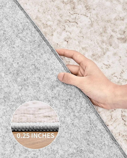 Art&Tuft Non-Slip Runner Rug - 2.5x14 Runner Rug Washable Low-Pile Rugs Runners, Soft Distressed Carpet Runner for Bedroom Bathroom Kitchen Laundry Living Room, Beige