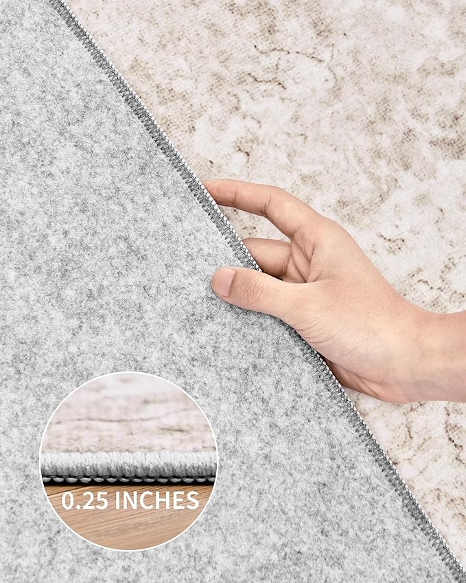 Art&Tuft Non-Slip Runner Rug - 2.5x12 Runner Rug Washable Low-Pile Rugs Runners, Soft Distressed Carpet Runner for Bedroom Bathroom Kitchen Laundry Living Room, Beige