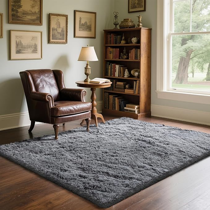 4x6 Area Rugs for Living Room Bedroom, Soft Fluffy Shaggy Bedside Rug, Indoor Floor Carpet for Kids Playroom, Dorms, Nursery Rooms, Home Decor (Grey 4'x6')