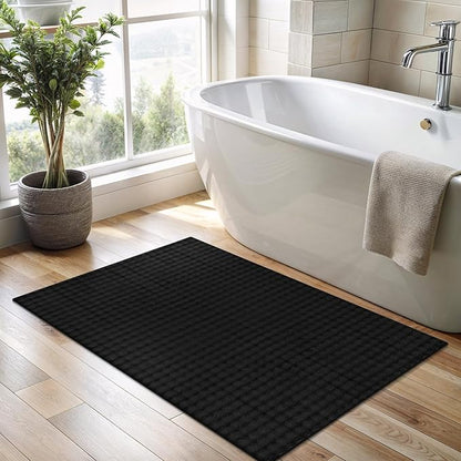 CAMILSON Modern Black Non Slip Door Mat Rug 2x3 Ultra Soft High Pile Entryway Rugs Non Skid Rubber Backing Durable & Easy to Clean Carpet for Kitchen Bathroom Indoor Use (2 x 3 Black)
