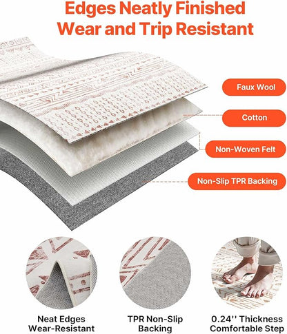 VEVOR 6 x 9 ft Area Rug Large Washable Rug Non-Slip and Tear-Resistant Soft Carpet Pet & Child Friendly Modern Area Rugs Indoor Mat for Bedroom Office Living Room Kids Room Entryway Beige