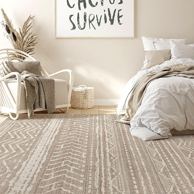 Nakagishi 12x15 Area Rug Living Room: Washable Boho Large Neutral Modern Soft Farmhouse Rugs Stain Resistant Indoor Floor Non-Slip Carpet for Bedroom Kids Playroom Office Dining Room- Dark Brown