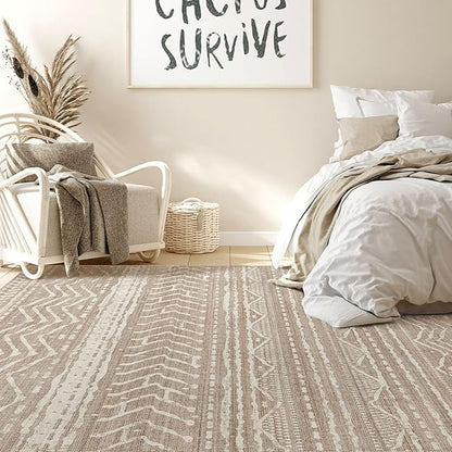 Nakagishi 5x8 Area Rug Living Room: Washable Boho Large Neutral Soft Rugs Farmhouse Stain Resistant Modern Indoor Non-Slip Floor Carpet for Bedroom Nursery Kids Playroom Office Dining Room- Dark Brown