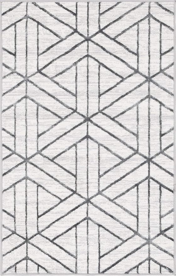 Rugs.com Lattice Trellis Collection Rug – 3' x 5' White Low-Pile Rug Perfect for Living Rooms, Large Dining Rooms, Open Floorplans