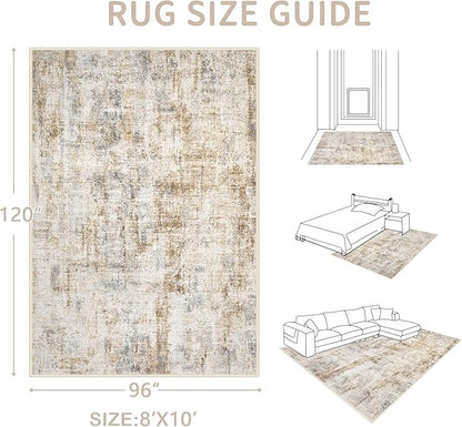 Area Rugs 8x10 Living Room: Washable Rug Modern Abstract Large Rugs Soft Non Slip Neutral Rug Stain Resistant Indoor Carpet for Bedroom Kitchen Dining Room Home Office Rugs(Blue Brown,8'x10')
