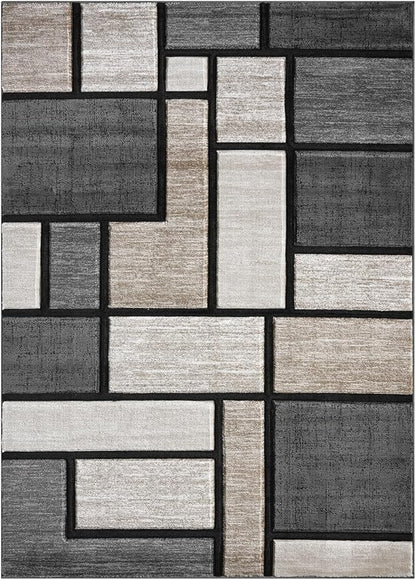 Geometric 8x10 Area Rug - Decorative Home & Office Rug - Non-Fading Polyester Material - Carpet Modern Abstract Rug Living Room Dining Bedroom Rug - Sand 8x10