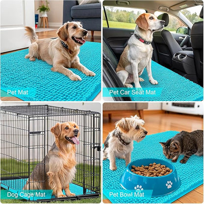 OLANLY Dog Door Mat for Muddy Paws 36x24, Absorbs Moisture and Dirt, Absorbent Non-Slip Washable Doormat, Quick Dry Chenille Mud Mat for Dogs, Entry Indoor Entryway Carpet for Inside Floor, Aqua Blue