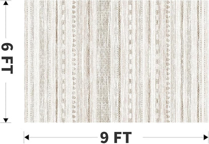6x9 Area Rugs for Living Room Machine Washable Rug Distressed Indoor Carpet Neutral Moroccan Boho Rug Ultra Soft Area Rug for Bedroom Dining Room Playroom Office, Brown