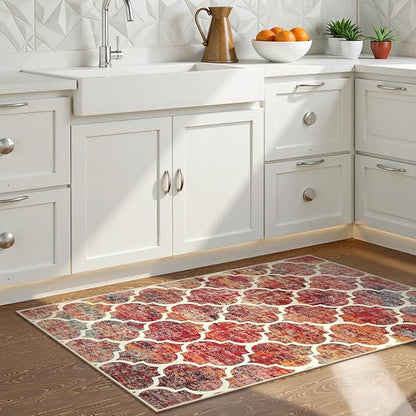 Lahome Moroccan 2x4 Rug Washable Runner Rugs, Non-Slip Kitchen Rugs Runner Throw Laundry Room Rug Small Rug for Bedroom Colorful Christmas Indoor Mat Entrance Bathroom (2'x4', California Sunset)