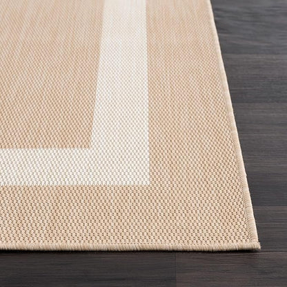 CAMILSON Outdoor Rug 10x14, Large Modern Outside Rugs for Patios Porches Waterproof Durable Washable Non-Shedding, Easy-to-Clean Indoor/Outdoor Area Carpet (10 x 14, Bordered - Beige/White)