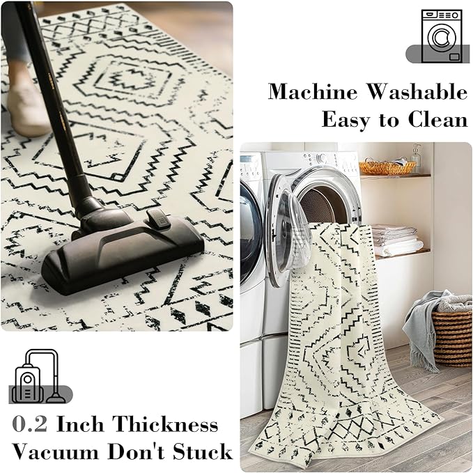Wonnitar Moroccan 3x5 Area Rug, Washable White Non-Slip Entry Rug, Farmhouse Rustic Small Living Room Rug Tribal Non-Shedding Throw Mat Indoor Floor Carpet for Kitchen Bedroom Mud Room (Beige,3'x5')
