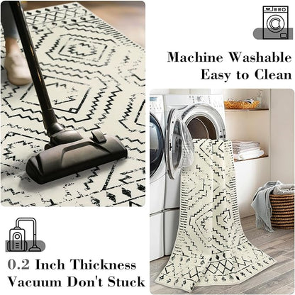 Wonnitar Moroccan 3x5 Area Rug, Washable White Non-Slip Entry Rug, Farmhouse Rustic Small Living Room Rug Tribal Non-Shedding Throw Mat Indoor Floor Carpet for Kitchen Bedroom Mud Room (Beige,3'x5')