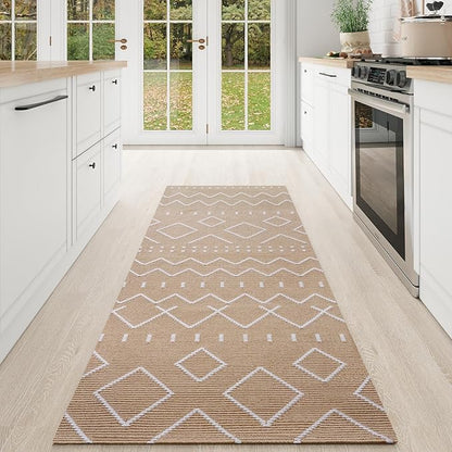 Hallway Runner Rug 2x6, Washable Kitchen Runners Non Slip, Ultra Thin Entryway Floor Mat Fit Under Door, Soft Low Pile Cotton Boho Carpet for Laundry Outdoor Bedroom