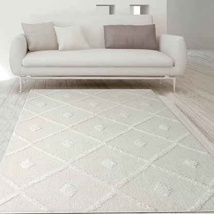 Antep Rugs Palafito 6x9 Geometric Shag Diamond High-Low Pile Textured Indoor Area Rug (White, 6'7" x 9')