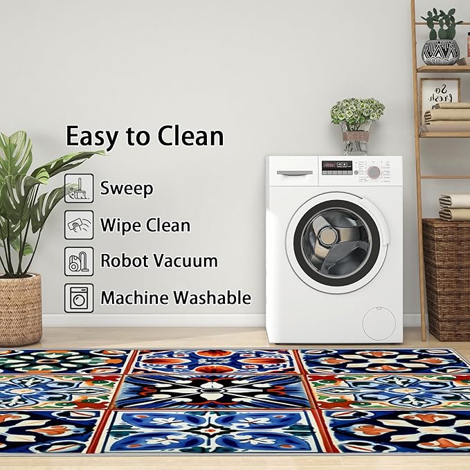 Moroccan Trellis Rugs 8x10 -Moroccan Tile Rug, 4x6 ft, Colorful Trellis Living Room Rug, Geometric Patchwork Washable Area Rugs for Bedroom, Oriental Traditional Home Decor & Gifts