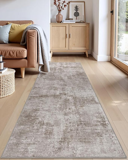 DEXI Hallway Runner Rug 3x8, Modern Abstract Non Slip Thin Soft Runners Carpet, Stain Resistant Washable Indoor Rug for Hallway Entryway Kitchen Laundry Room Living Room, Red Brown