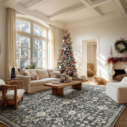 8x10 Washable Area Rugs Ultral Soft Non-Slip Stain Resistant Vintage Boho Large Carpet for High-Traffic Living Room & Dining Room