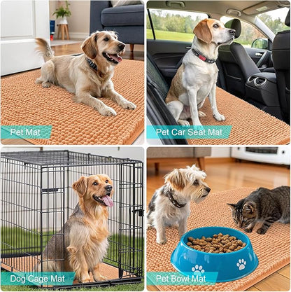 OLANLY Dog Door Mat for Muddy Paws 47x24, Absorbs Moisture and Dirt, Absorbent Non-Slip Washable Doormat, Quick Dry Chenille Mud Mat for Dogs, Entry Indoor Entryway Carpet for Inside Floor, Orange