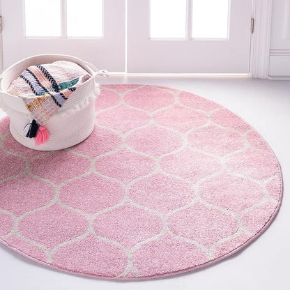 Rugs.com Lattice Frieze Collection Rug – 3' Round Light Pink Medium Rug Perfect for Kitchens, Dining Rooms