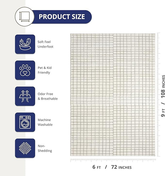 Abani Cream Grid Textured Area Rug - 6' x 9' - Chunky, Plush and Soft Washable Carpet - Perfect for Living Room & Bedroom - Plush Deco Collection