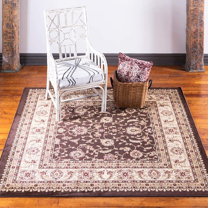 Unique Loom Voyage Collection Traditional Oriental Classic Intricate Design Area Rug (4' 0 x 4' 0 Square, Brown/Ivory)