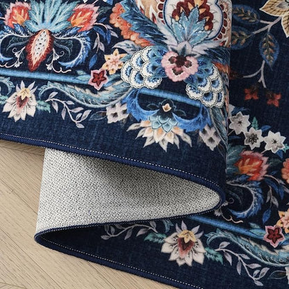 Rugcomf 2'x3' Entryway Rug - Paisley Pattern, Door Mat Indoor Entrance, Floral Vintage, Machine Washable, Non-Slip Low Pile Area Rug for Kitchen, Front Door, Kids Room - Blue
