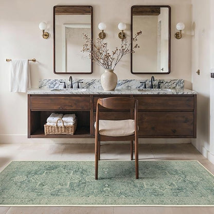 Runner Rug 2'6''x6 Non Slip Machine Washable Vintage Hallway Runner Rug, Low PileLight Weight Rugs for Entryway, Hallway, Kitchen and Corridor, Green