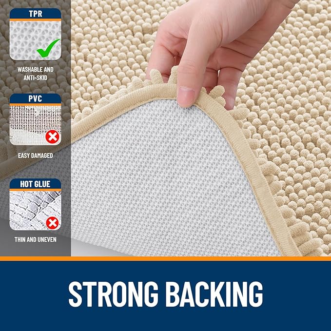 OLANLY Bathroom Rugs 34x21, Extra Soft Absorbent Chenille Bath Rugs, Rubber Backing Quick Dry, Machine Washable Bath Mats for Bathroom Floor, Tub and Shower, Home Decor Accessories, Beige