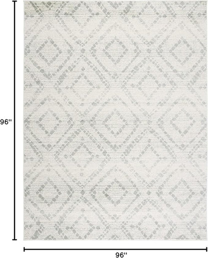 SAFAVIEH Adirondack Collection Area Rug - 8' Square, Ivory & Green, Modern Diamond Distressed Design, Ideal for High Traffic Areas in Living Room, Bedroom, Dining (ADR131X-8SQ)