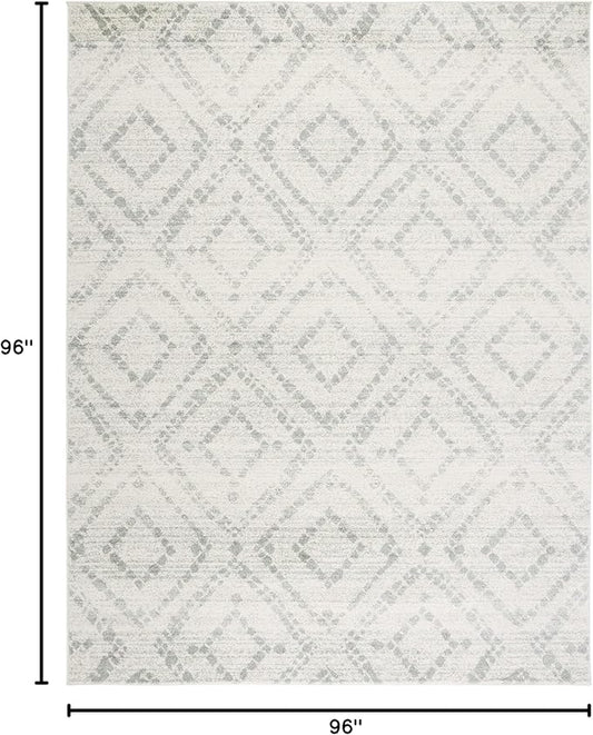 SAFAVIEH Adirondack Collection Area Rug - 8' Square, Ivory & Green, Modern Diamond Distressed Design, Ideal for High Traffic Areas in Living Room, Bedroom, Dining (ADR131X-8SQ)