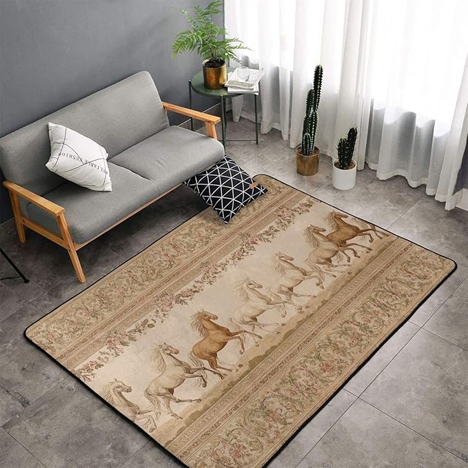 Horse Western Boho Ethnic Style Area Rug Washable Outdoor Rugs Anti-Slip Soft Carpet Entryway Indoor Door Mat for Bedroom,Living Room,Porch,Terrace and Entrance Decor 2'x 1.4'