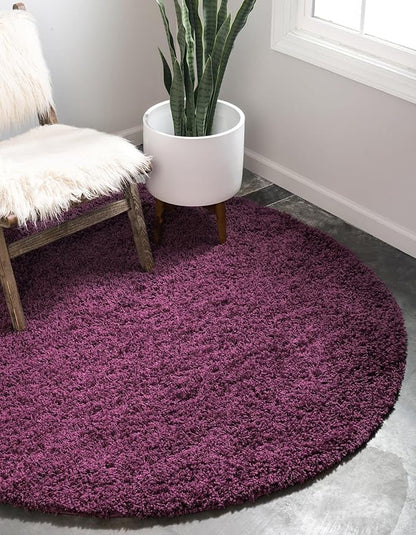 Unique Loom Solid Shag Collection Area Rug (3' 3" Round, Eggplant Purple)