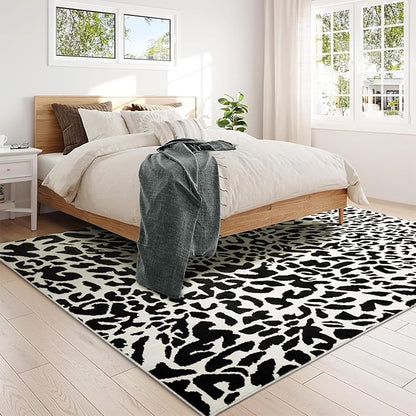 YIHOUSE Leopard Rug for Living Room, Black and White Cute Cheetah Print Rug Modern Washable Animal Printed Rugs for Bedroom, Girls Boys Dorm Room Nursery Room, Playroom, 8x10