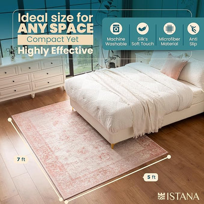 Istana 5x7 Area Rug - Pink Rugs for Living Room 5x7 - Foldable Rugs for Bedroom - Stain Resistant Washable Rug - Eco-Friendly Boho Area Rugs - Easy to Clean Living Room Rug