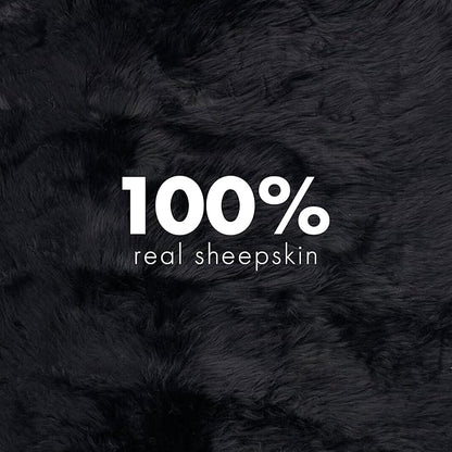 Sheepskin Long Hair 2x3 ft | Bedside Rugs for bedrooms, Sofa, Chair or The Dining Table | Each Sheepskin Rug is Unique and Created by Nature | Small Fluffy Rug in Color Black