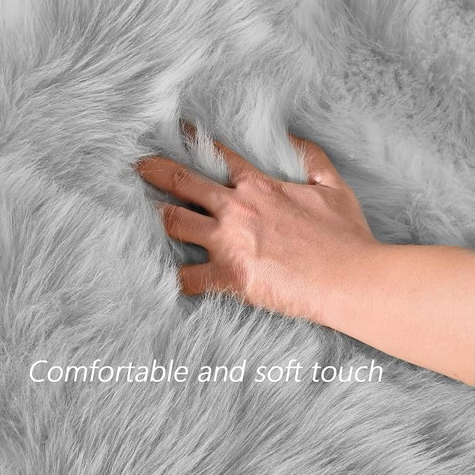 Latepis Grey Area Round Area 5ft Circle Fur Rug for Living Room Bedroom Rugs Faux Sheepskin Rug Washable Fluffy Plush Furry Rugs Home Deocr