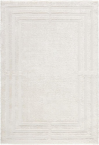 Town & Country Everyday Cloud Shag Plush Border Area Rug with High-Low Pile, Beige, 6'6"x9'6"