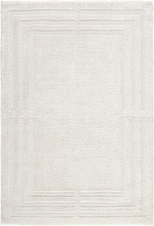 Town & Country Everyday Cloud Shag Plush Border Area Rug with High-Low Pile, Beige, 6'6"x9'6"