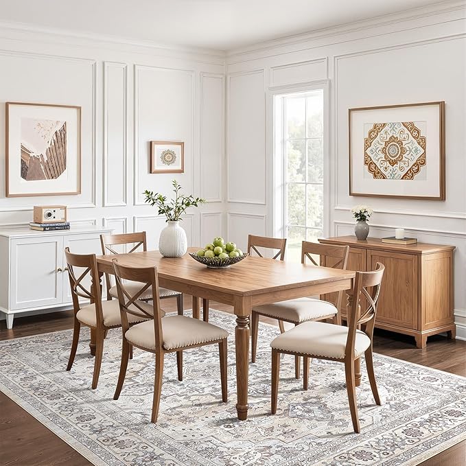 8x10 Area Rugs Living Room: Washable Boho Large Neutral Vintage Soft Rugs Stain Resistant Farmhouse Non Slip Indoor Floor Carpet for Bedroom Nursery Kids Playroom Office Dining Room Home- Ivory Gray