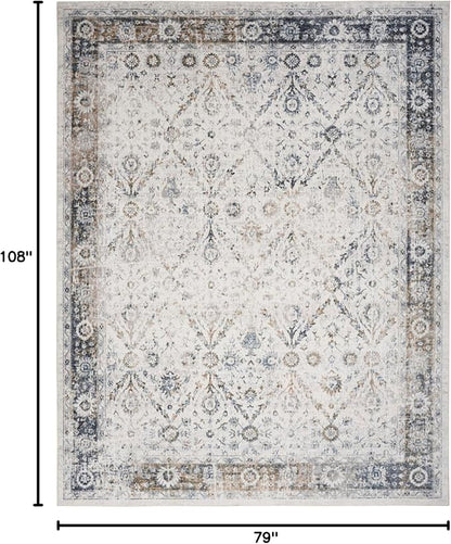Nourison Home Astra Machine Washable Ivory Blue 6'7" x 9' Area Rug - Easy Clean, Non Shedding, Bed Room, Living Room, Dining Room, Kitchen (7' x 9')