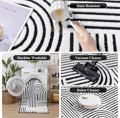 SHACOS Soft Cozy Fluffy Arch Pattern High Low Pile Area Rugs 6'x9' Large Non Slip Washable Modern Geometric Rug Scandinavian Minimalist Carpet for Living Room Bedroom Dining Room, Black White