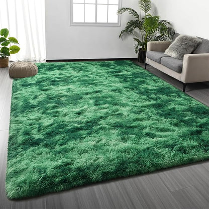 Large Shag Area Rugs 6 x 9, Plush Fuzzy Rugs for Living Room, Ultra Soft Fluffy Furry Rug for Bedroom, Indoor Carpet Nursery Rugs for Kids Room Home Decor, Tie-Dyed Emerald Green
