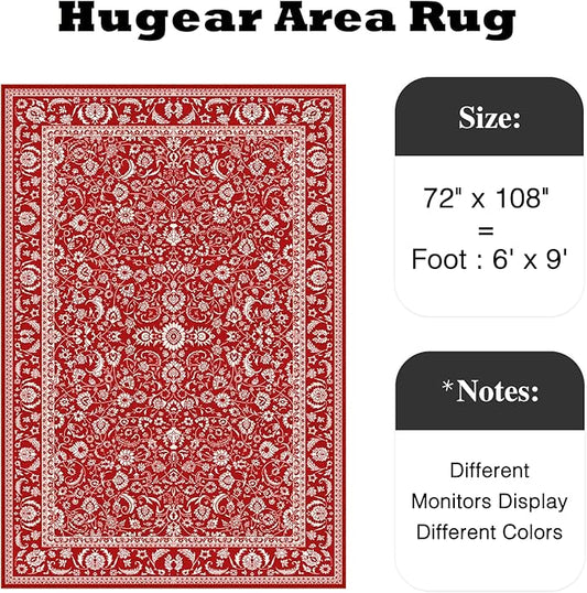 HUGEAR Christmas 6x9 Machine Washable Rugs Red Hallway Large Area Rug Indoor Accent Rug Floral Low Pile Carpet Soft Throw Aesthetic Rug Bedroom Living Room Office Dining Room Kitchen Laundry Room