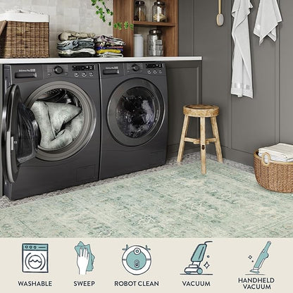 Lahome Vintage 8x10 Washable Green Rugs for Living Room Bedroom, Boho Dining Room Rugs for Under Table, Soft Non Slip Indoor Throw Carpet for Home Office Playroom (8x10ft,Light Green)