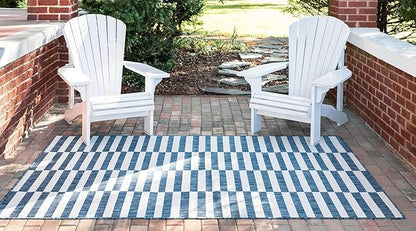 Unique Loom Outdoor Collection Classic Stripes, Transitional Indoor & Outdoor Area Rug, 9' 0 x 12' 0, Navy Blue/Ivory